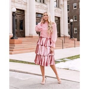 Rachel Parcell Pink Bride Tiered Sequin Skirt Sz XS